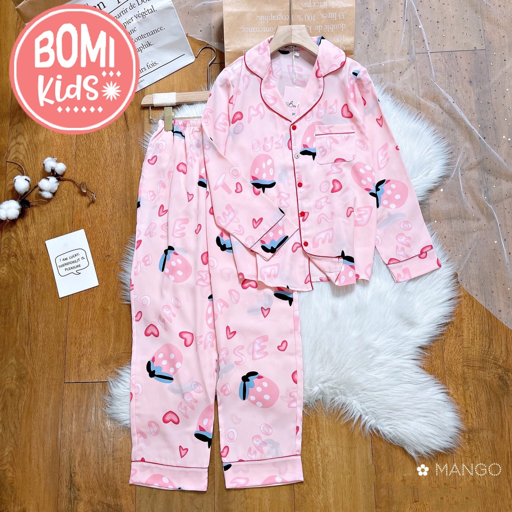 [ 17kg - 40kg ] Đồ Bộ Bé Gái Mặc Nhà dài tay cao cấp Pijama Lụa Mango Cao Cấp Cho Bé_BM23