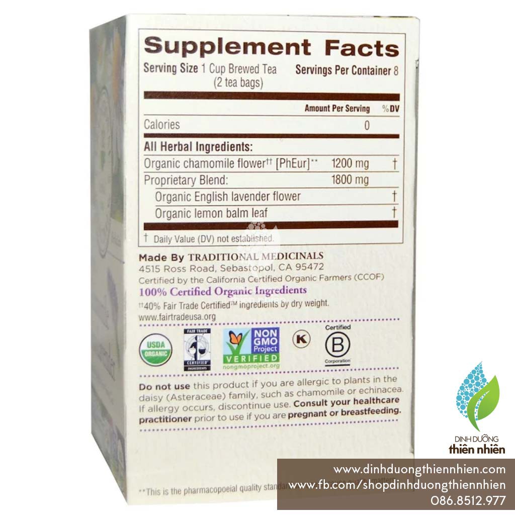Trà Hữu Cơ Hoa Oải Hương & Hoa Cúc Traditional Medicinals Organic Chamomile & Lavender