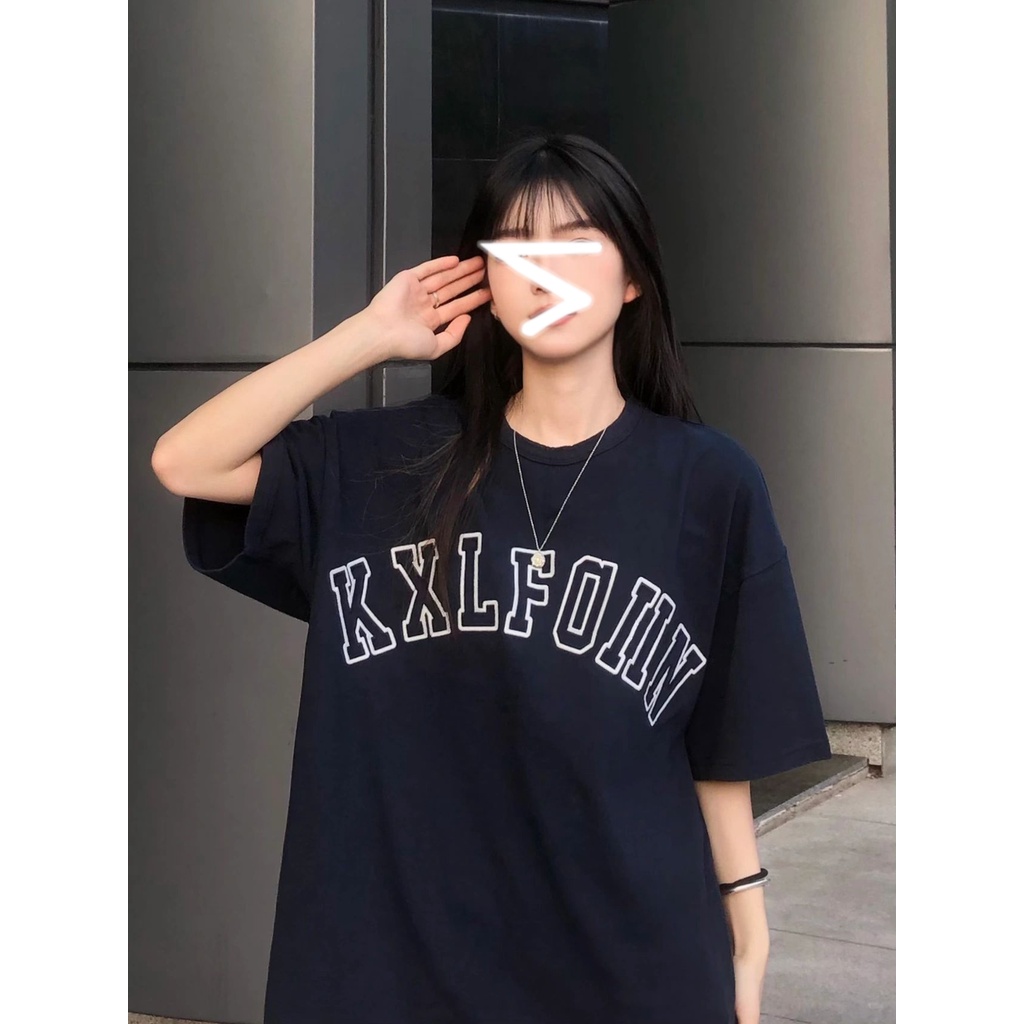 Áo phông form rộng tay lỡ Yinxx thun unisex nam nữ màu xanh đen oversize ATL67
