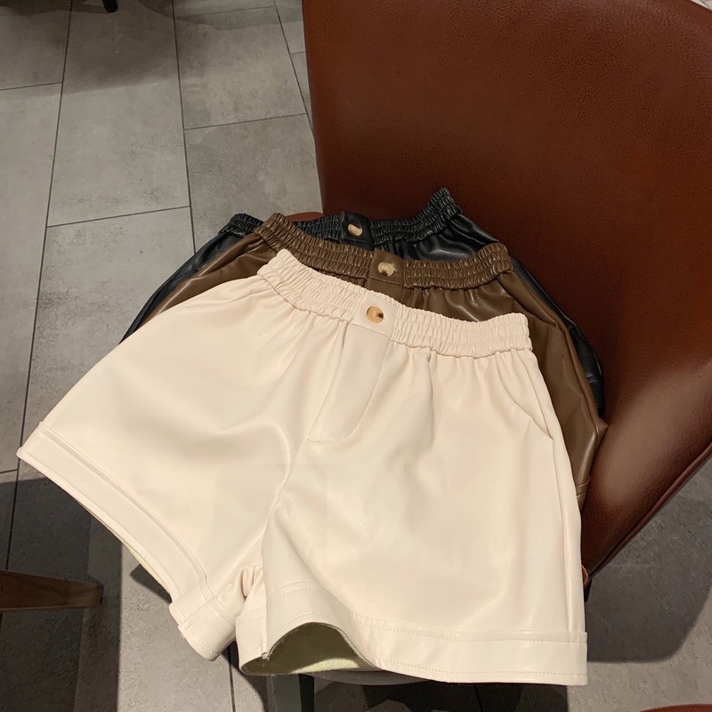 Quần short da PU lưng cao phong cách Hàn Quốc