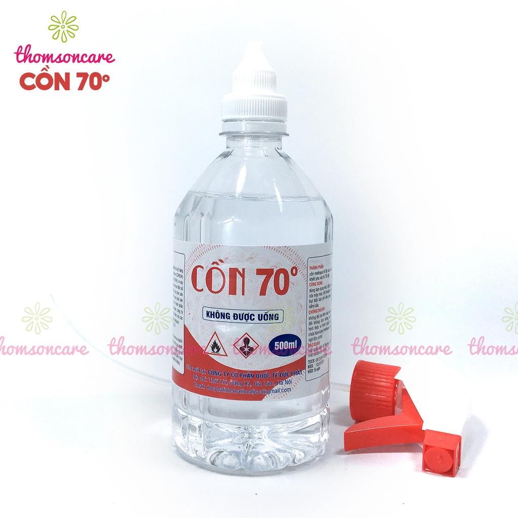 Cồn 70 độ xịt sát trùng kháng khuẩn nhanh, rửa tay khô y tế chai 500ml có vòi phun, vệ sinh đồ dùng