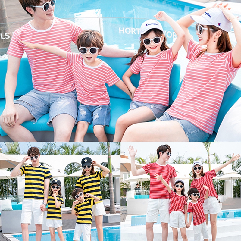Creative Summer Parent-child Loose Cotton Short-sleeved Striped T-shirt