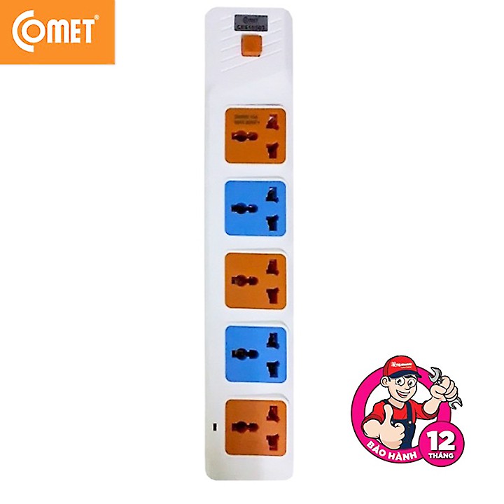 Ổ cắm điện nối dài Comet CES10503, 2500W, 5 lỗ 3 chấu, dây 3m, màu xanh-trắng
