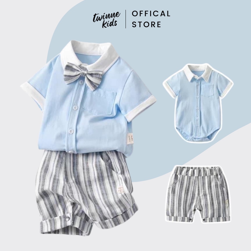 Bộ đồ bé trai kèm nơ Twinne Kids mặc thôi nôi, đầy tháng chất liệu cotton cho bé 0-3 tuổi