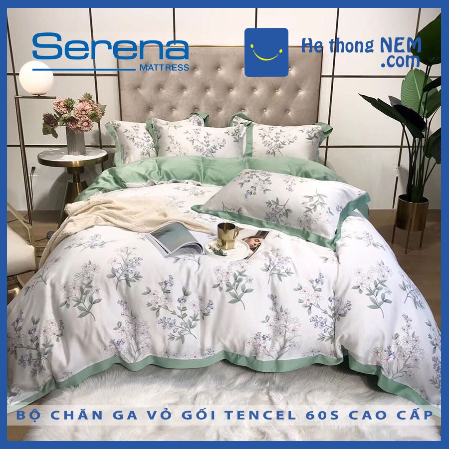 Bộ Chăn Ga Và Vỏ Gối Tencel 60S 5 Món Cao Cấp SERENA Set Vỏ Drap Giường Tencel Chần Bông – Hệ Thống Nệm