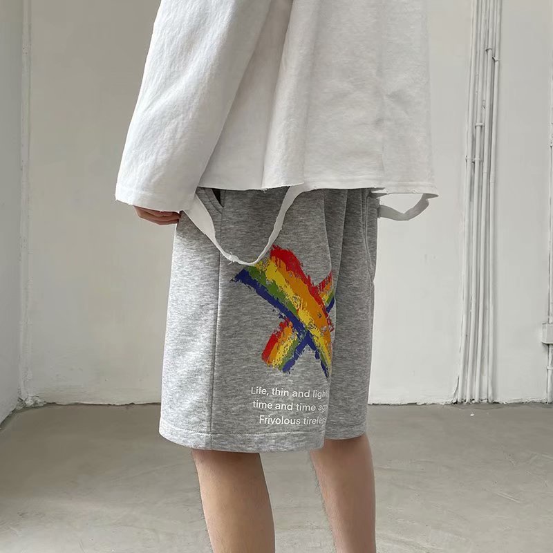 Quần short thể thao nam ống rộng họa tiết màu cầu vồng thời trang mùa hè size M-8XL