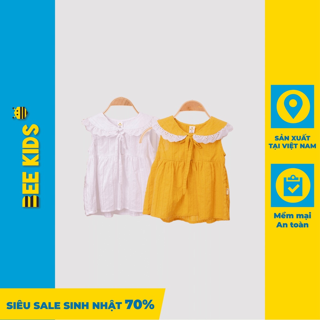 Áo Cho Bé Gái (2-6 Tuổi) Bee Kids Kiểu Dáng Xòe Cổ Sen Phối Ren Thắt Nơ, Vải Thô Nhẹ Mát, Thấm Hút Mồ Hôi - 1AC01695SA