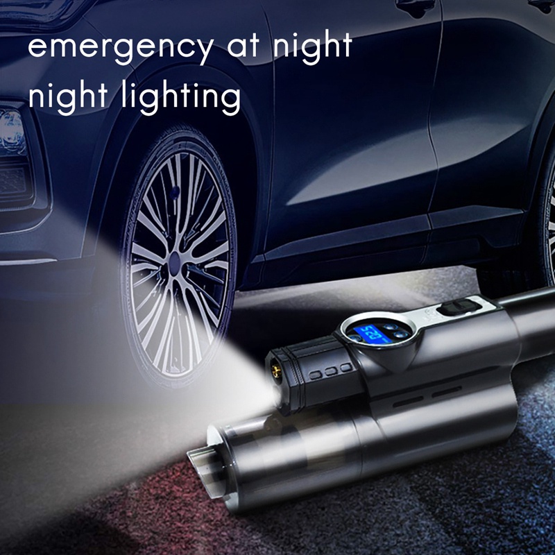 Máy Hút Bụi Cầm Tay Cho Ô Tô, Xe Hơi Đa Năng 4 Trong 1 Hút Bụi, Kiêm Bơm Lốp Xe, Đo Áp Xuất Và Đèn Pin Chiếu Sáng