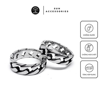 Nhẫn titan hoạ tiết dây xích bạc - Mẫu N-15 - SUN ACCESSORIES