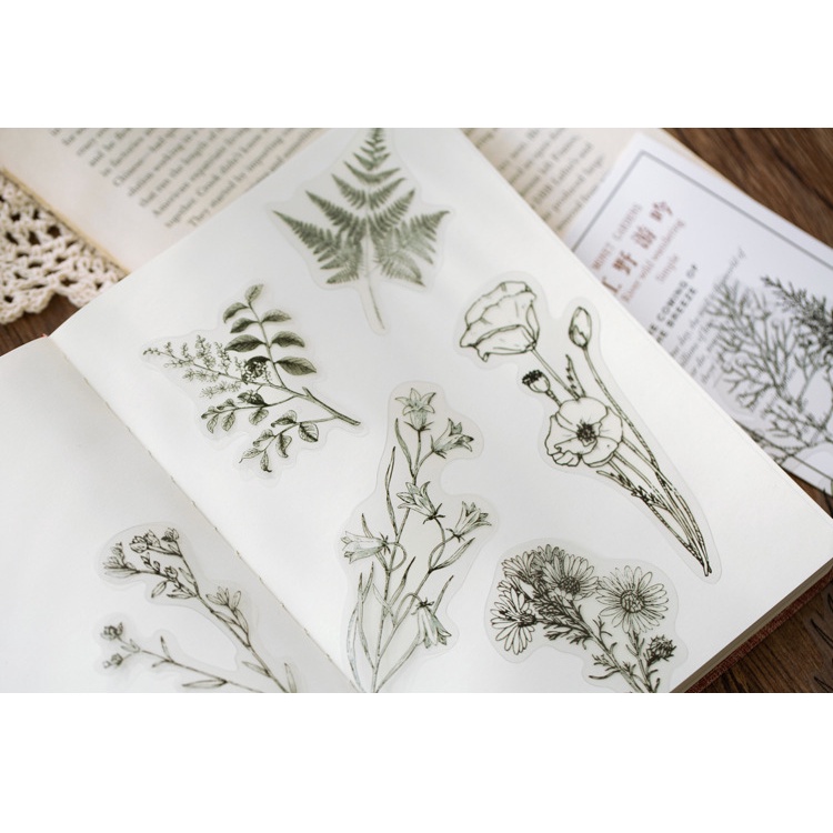 Gói 40 sticker dạng PET hoa lá cỏ