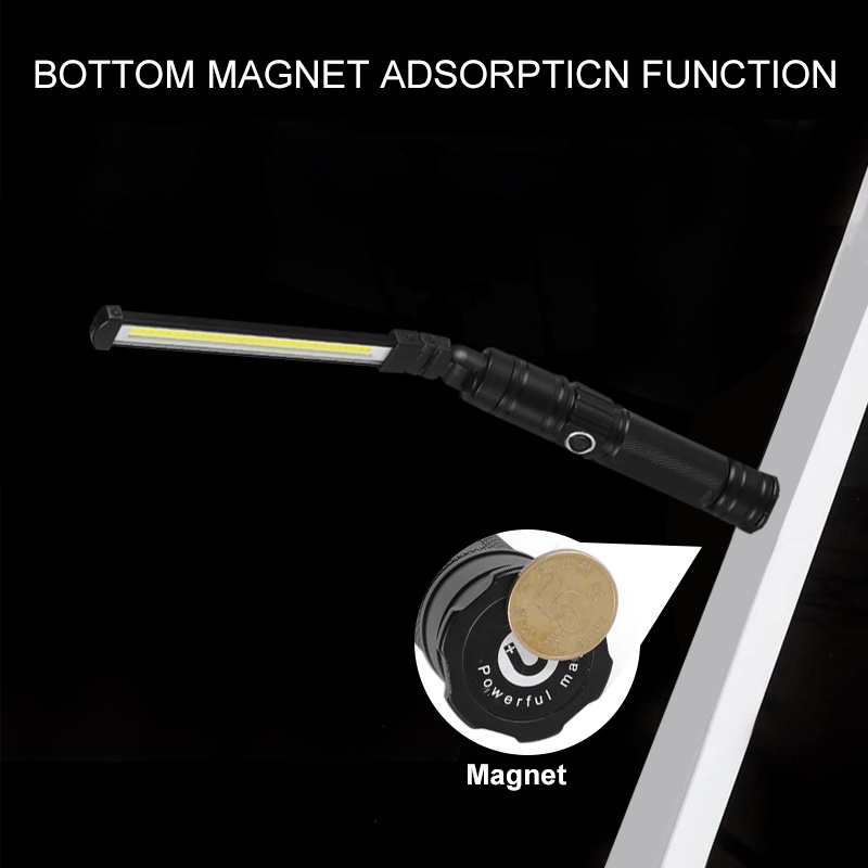 Đèn Pin Làm Việc Có Thể Gấp Gọn 1200 mAh Có Đế Nam Châm Xoay 360° Đèn Pin LED 5 Chế Độ Sáng Tiện Dụng Sửa Chữa Nhà Cửa/ Xe Hơi