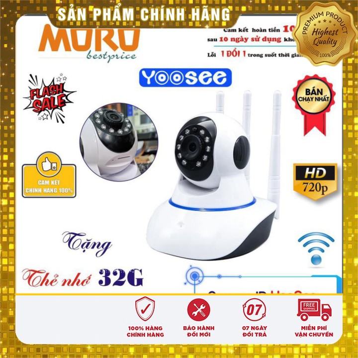 Camera IP Yoosee 3 râu chính hãng - 720P - phần mềm tiếng Việt - Camera giám sát Kt