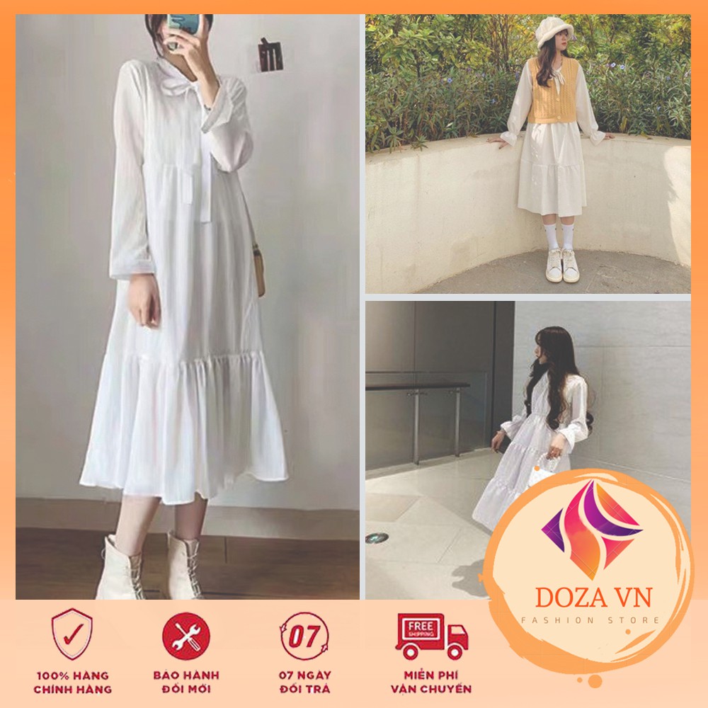 Váy Babydoll Nữ Dáng Dài Thắt Nơ Cho Nữ Đi Chơi, Đi Học Cực Xinh Dễ Phối Đồ (kèm ảnh thật)