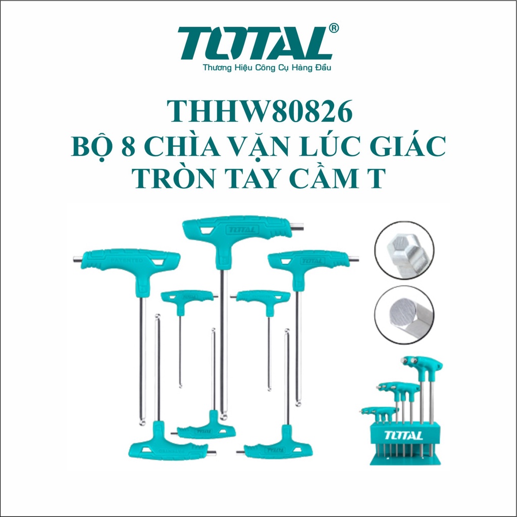 2-10mm Bộ lục giác 2 đầu chữ T 8 chi tiết Total THHW80826