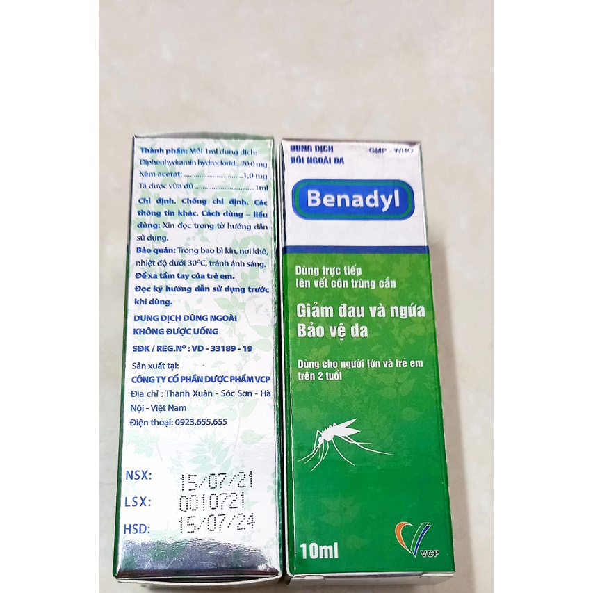 Lăn bôi muỗi Benadyl lọ 10ml. Dung dịch lăn giúp giảm ngứa, đau, sưng do muỗi, côn trùng cắn an toàn cho trẻ từ 2 tuổi