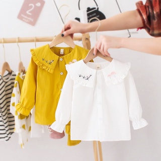 Áo sơ mi dài tay cổ bèo đũi bé gái SM Jumping Meters cao cấp