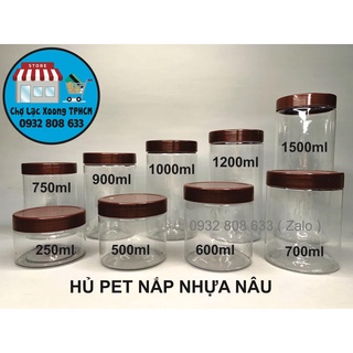 Hủ nhựa pet nắp nhựa nâu cao cấp đủ size