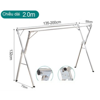 Giá phơi quần áo inox kiểu gập, Phơi chăn co giản đến 2mét2