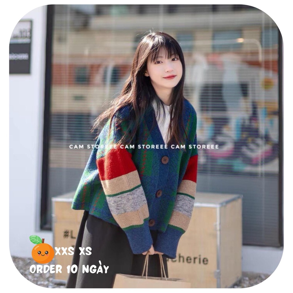 Áo Len Khoác Cardigan Dài Tay Phối Nhiều Màu Xinh Xắn