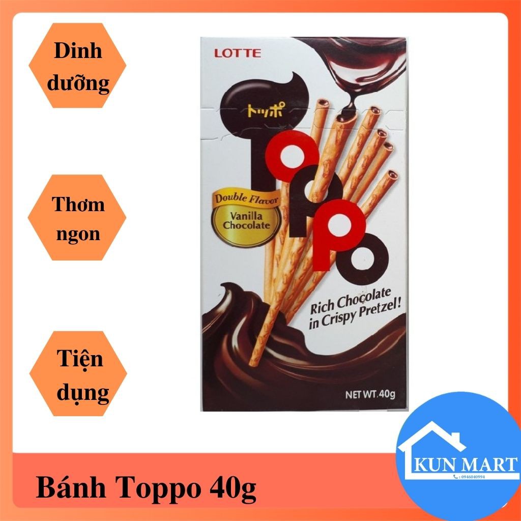 Bánh Que Toppo Lotte Nhân Socola Hương Vani Thơm Ngon Khó Cưỡng Hộp 40g