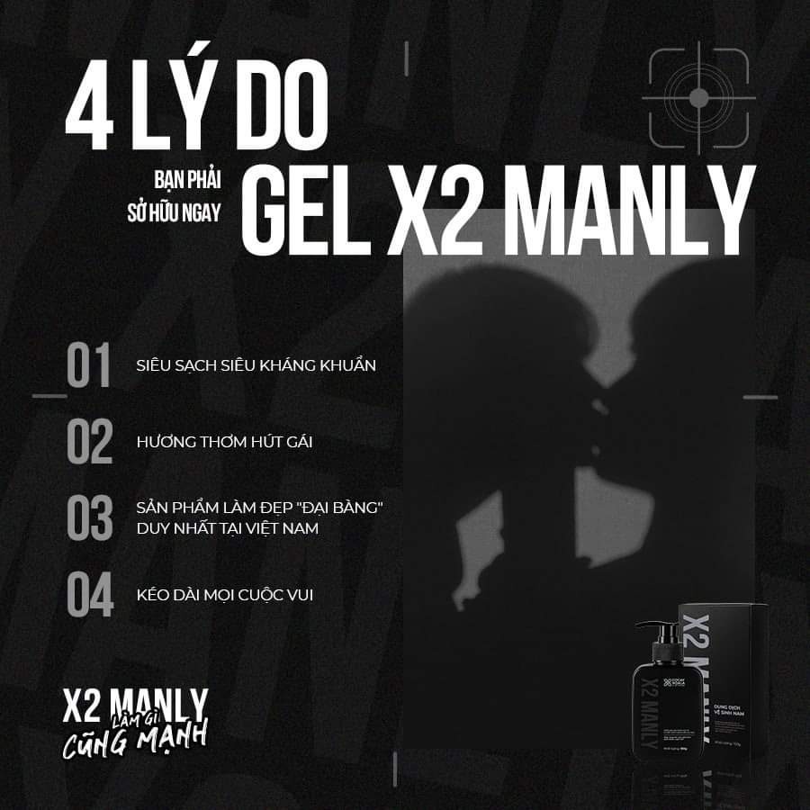 Dung dịch vệ sinh nam giới Gel X2 Manly - Làm sạch tức thì, lưu hương 24h Cỏ cây hoa lá 150ml