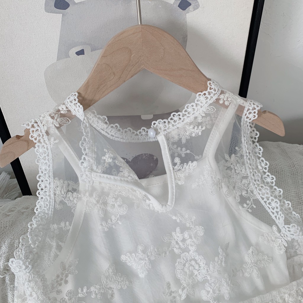 Váy cô gái mùa hè 2021 phiên bản mới của Hàn Quốc váy gạc ngọt ngào công chúa nàng tiên cá váy ren hai mảnh