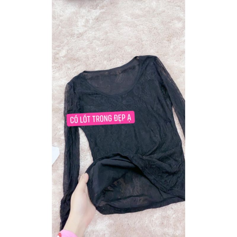 Áo ren lưới đen tay dài. A129