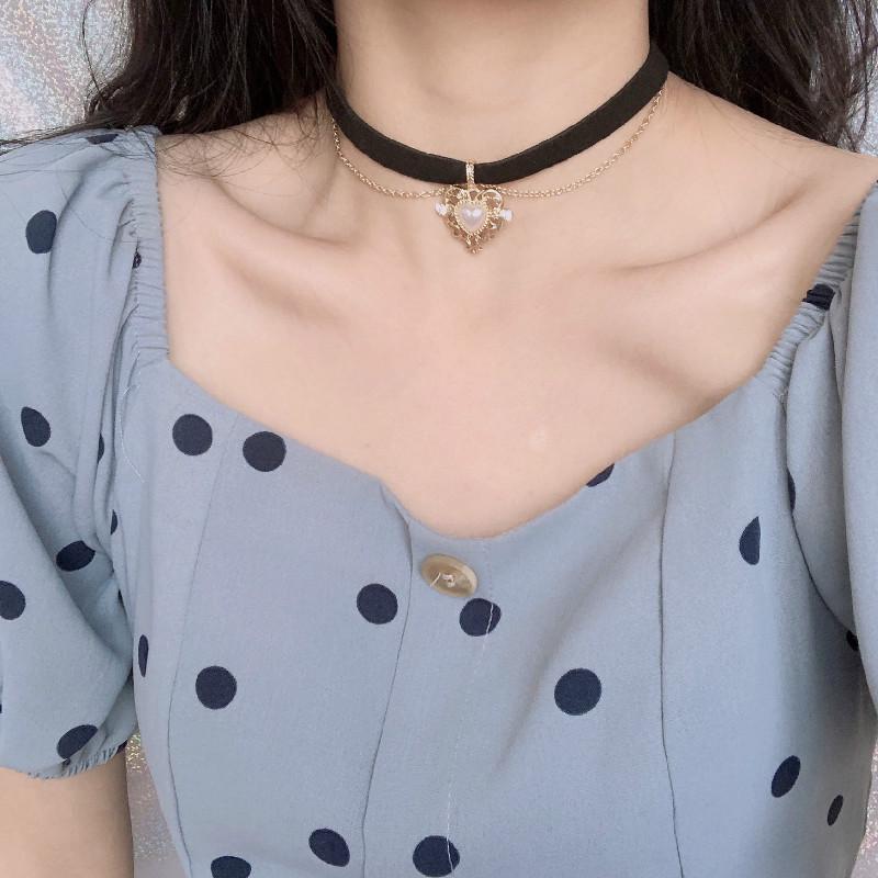  Vòng cổ choker mặt dây hình trái tim phong cách retro thời trang xinh xắn cho nữ