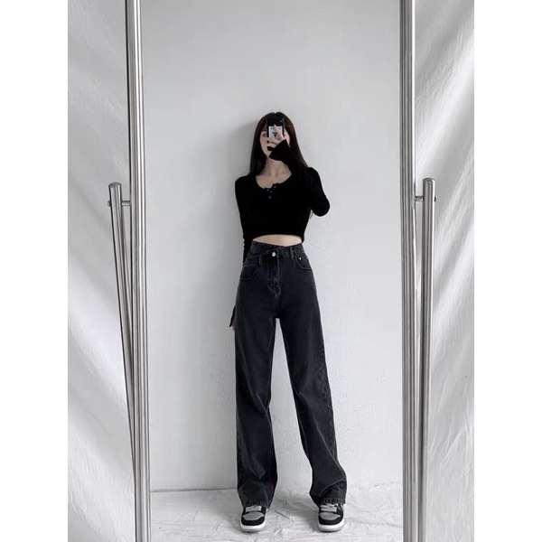 Quần jean cạp cao ống suông  có bigsize hàng có sẵn