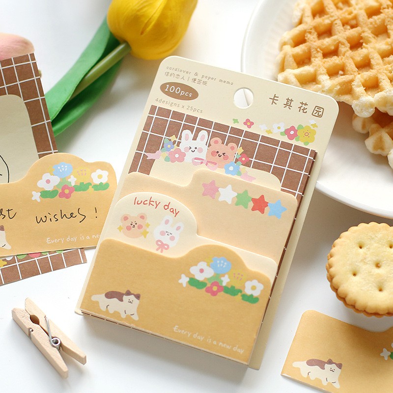 Giấy Note Cute  Set 4 Mẫu 100 Tờ Giấy Ghi Chú CardLover - Warm Time Giấy Note Dán Trang Trí Sổ  Phụ Kiện Bullet Journal