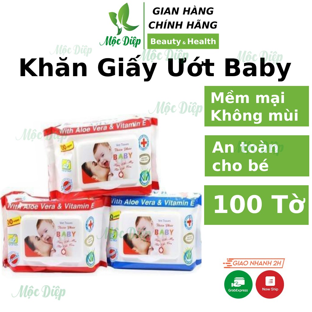 Khăn giấy ướt baby Thiên Phúc 100 tờ 1 gói không mùi, mềm mại an toàn cho bé khăn ướt khăn giấy khô