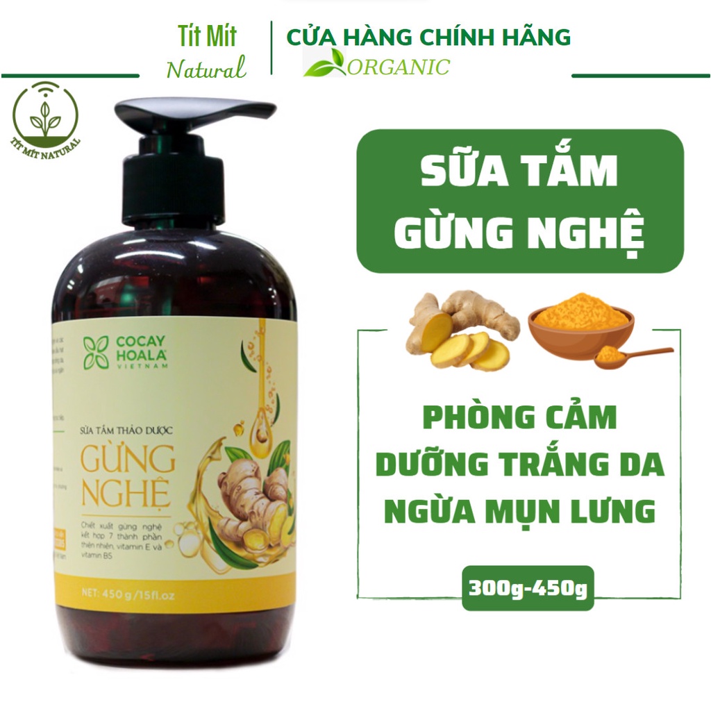 Sữa tắm thảo dược Gừng Nghệ phòng cảm, giữ ấm cơ thể Cỏ Cây Hoa Lá 300g - 450g