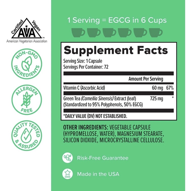 Viên trà xanh liều cao Non GMO Green Tea Extract EGCG Zenwise 120 viên USA