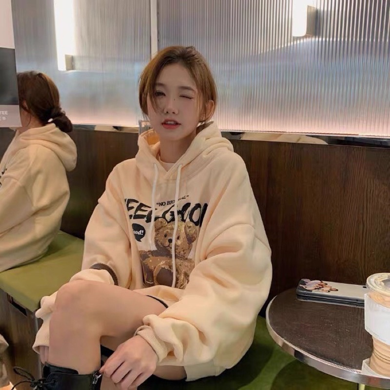 Áo HOOIDIE Nỉ Ngoại Dày Dặn Nón To Gấu FEEL GOOD Thời Trang Hàn Quốc