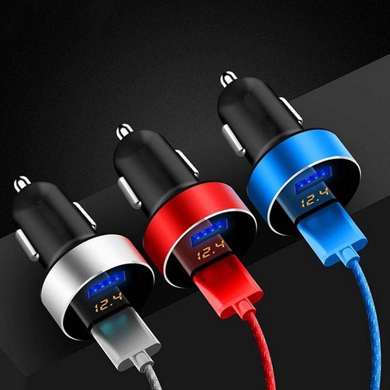 Tẩu Sạc Điện Thoại Nhanh 2 Cổng USB 3.1A Tích Hợp Màn Hình LED Cho Xe Hơi