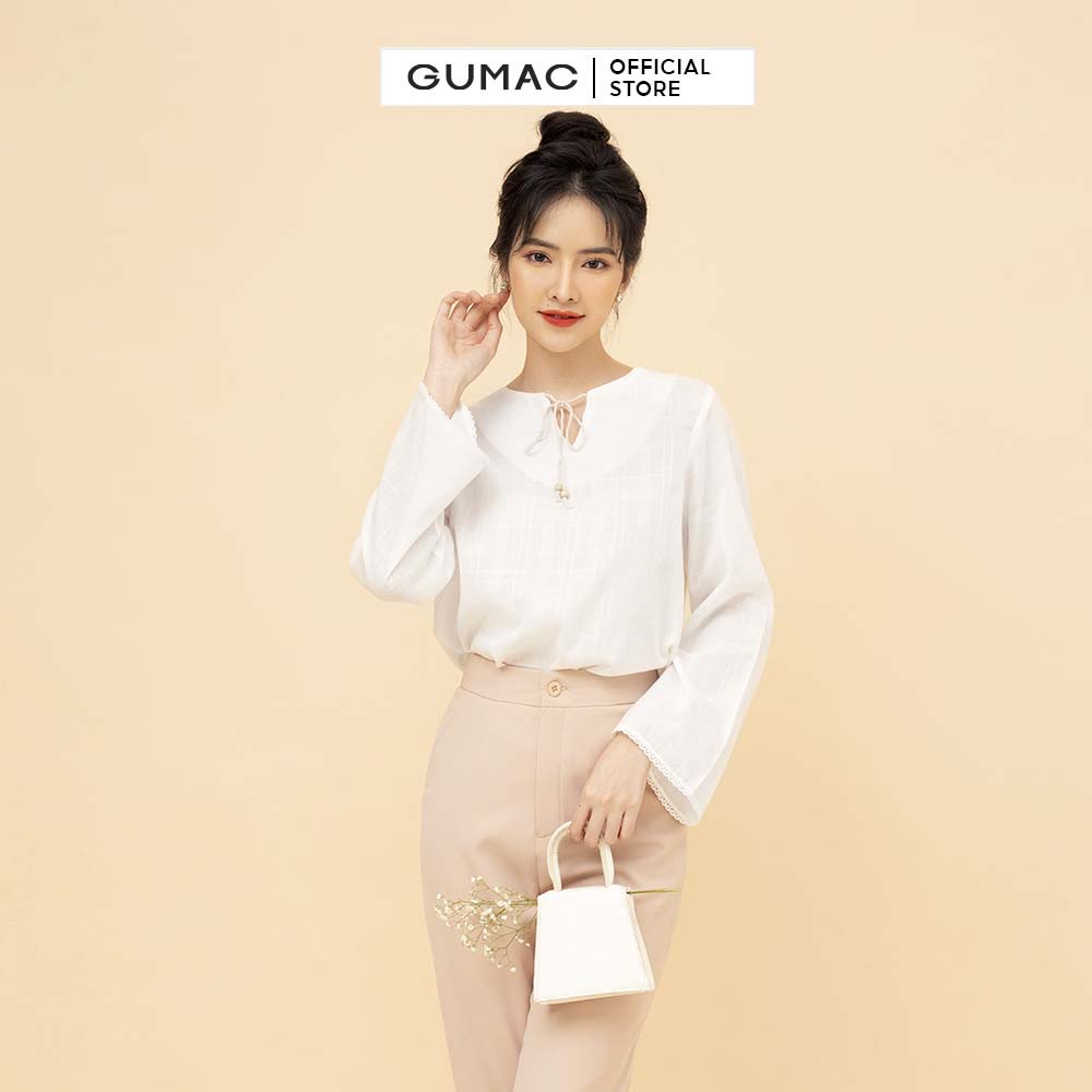Áo sơ mi nữ buộc dây tay loe GUMAC AB739