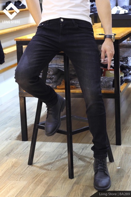 Quần jean nam đen mài cao cấp ống ôm côn co giãn chất bò đẹp | BigBuy360 - bigbuy360.vn