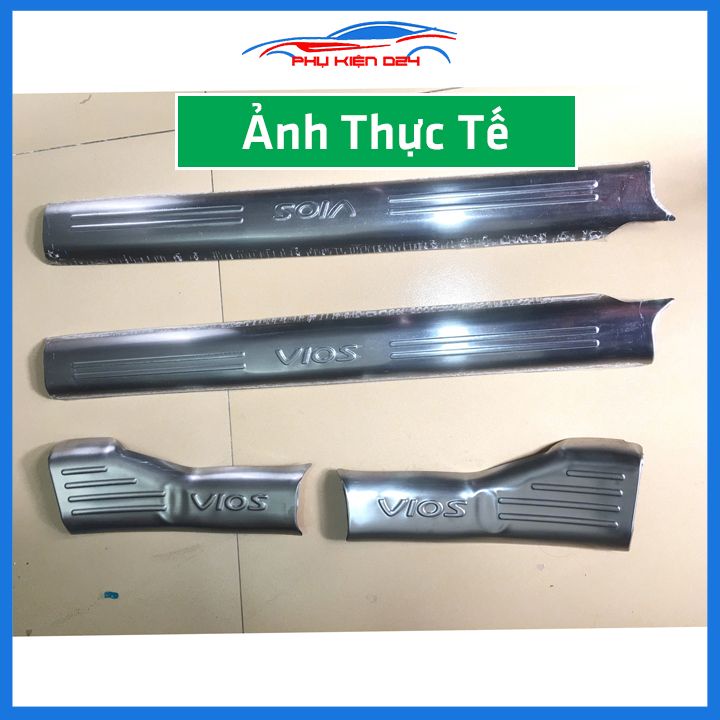 Bộ ốp bậc cửa trong ngoài nẹp bước chân Vios 2014-2015-2016-2017 Inox chống trầy trang trí xe