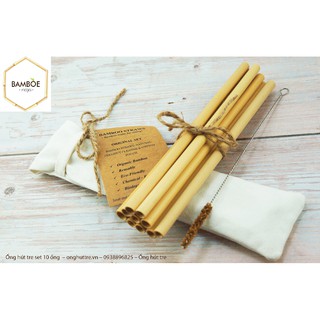 ỐNG HÚT TRE SET 10 Ống ( 10 ỐNG HÚT, 1 THANH CỌ XƠ DỪA ĐỘC ĐÁO, 1 TÚI VẢI TỰ NHIÊN)