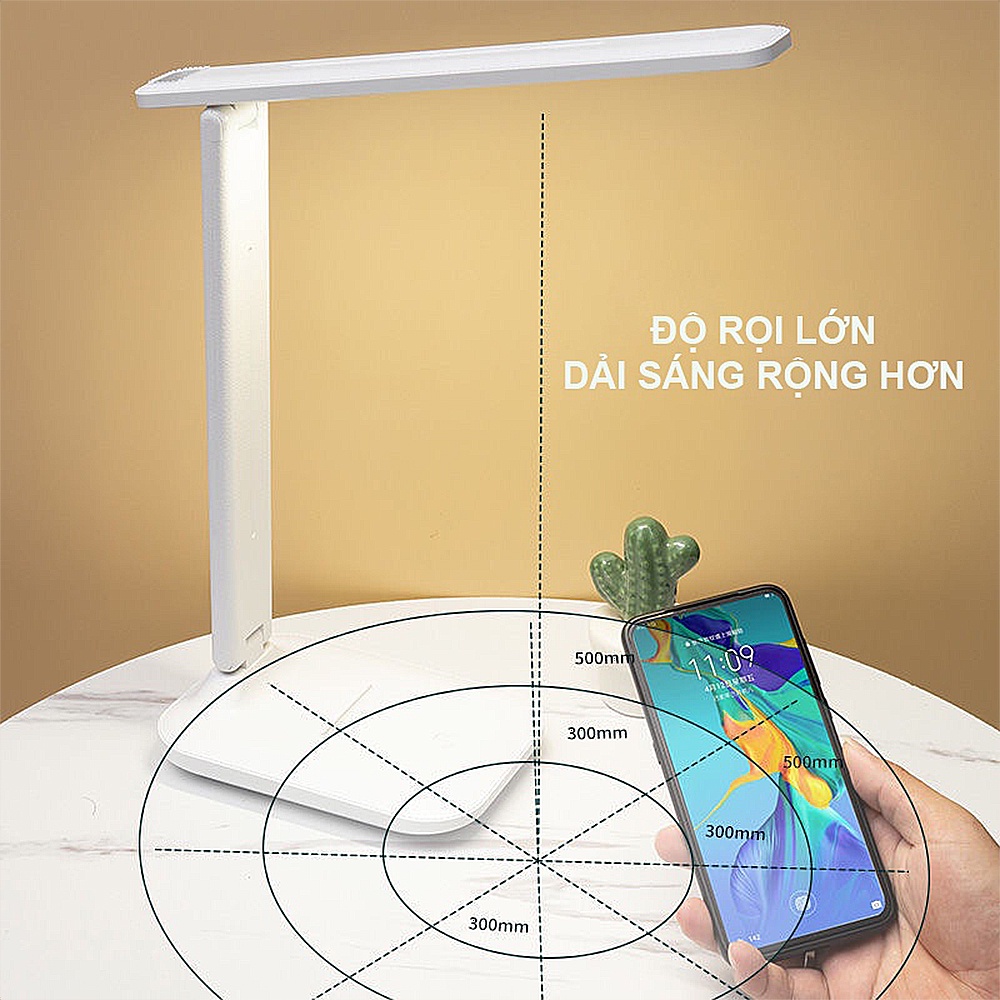 Đèn Học Để Bàn Cảm Ứng Tích Điện LED 3 Chế Độ Màu Chống Cận Thị, Có Khe Để Điện Thoại Học Online, Đèn Bàn, Làm Việc MIKO