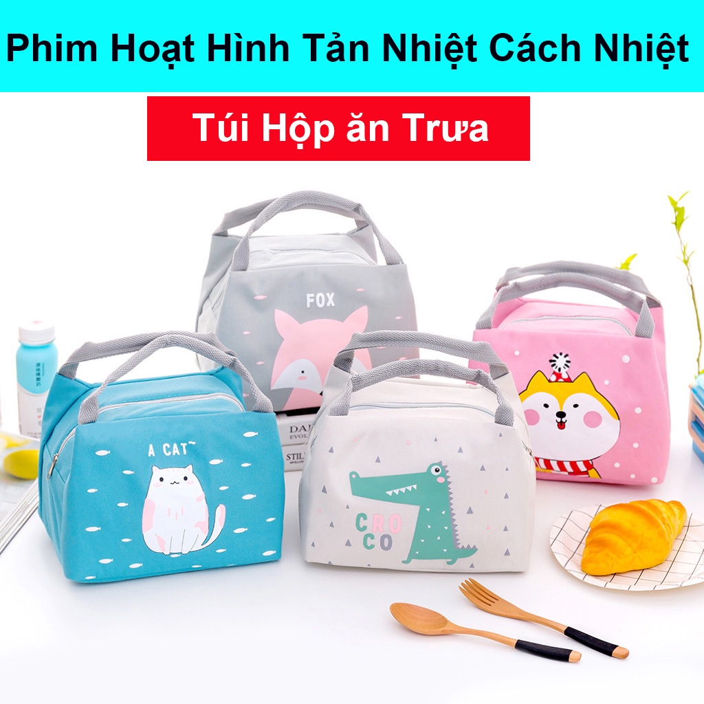 Túi Vải Canvas Cách Nhiệt Đựng Thức Ăn Tiện Lợi động vật hoạt hình dễ thương
