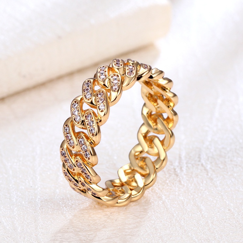 Nhẫn Mắt Xích 8MM Đính Đá Zircon Thời Trang Cho Nam Và Nữ
