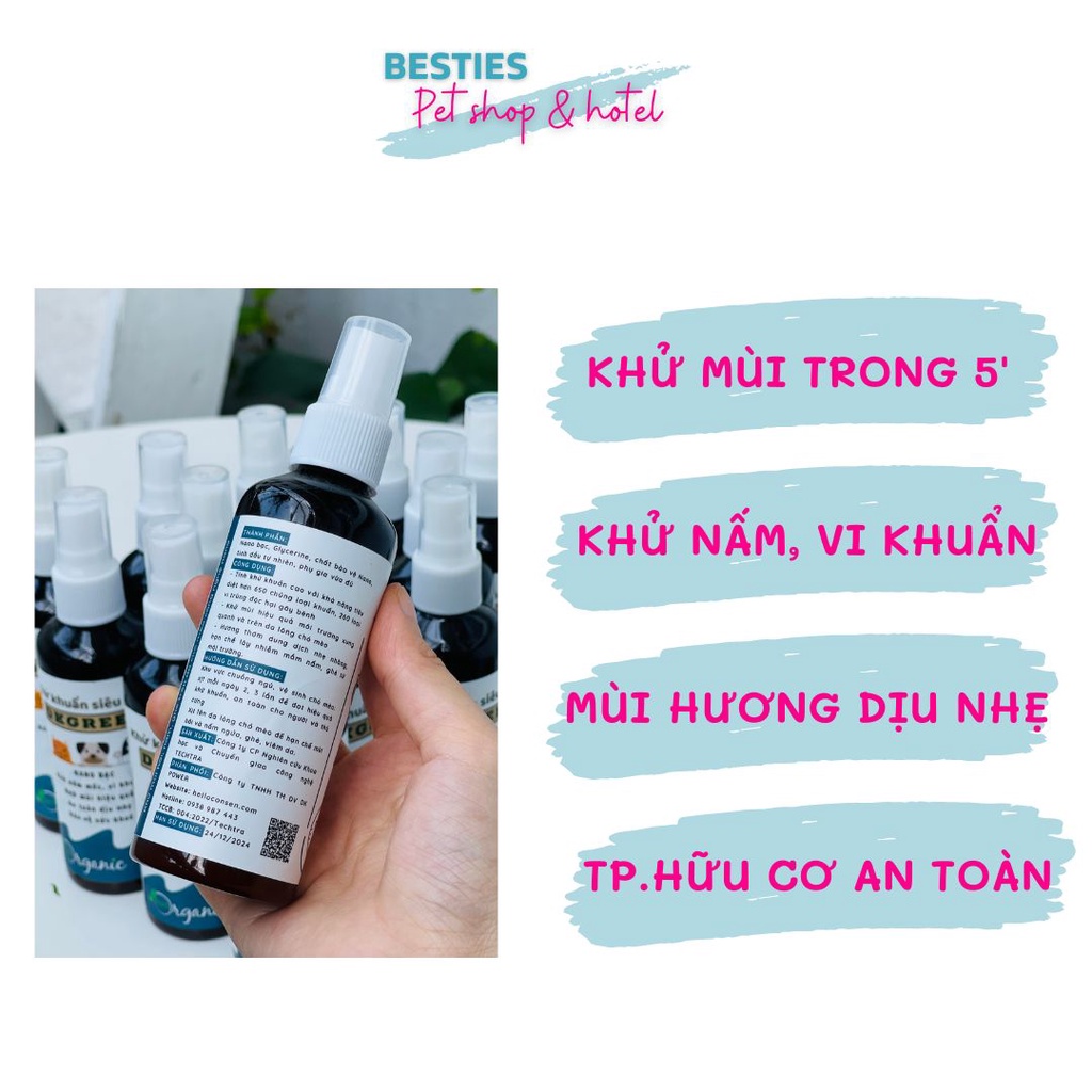 Xịt khử mùi hôi chó mèo thú cưng cát vệ sinh khử khuẩn hữu cơn siêu Nano Dkgreen
