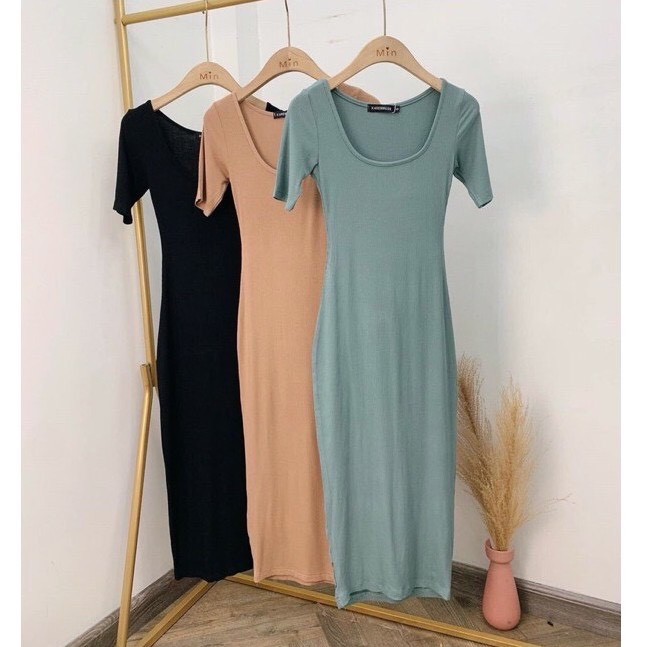 Đầm body tay ngắn / váy dáng dài cổ U  [Ảnh thật kèm video] | BigBuy360 - bigbuy360.vn