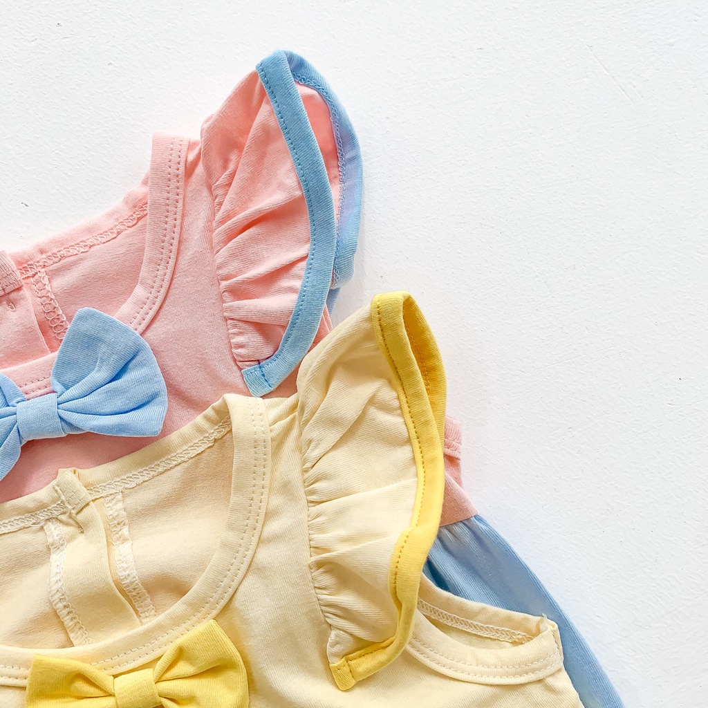 Áo liền quần ngắn tay thắt nơ xinh xắn cho bé gái