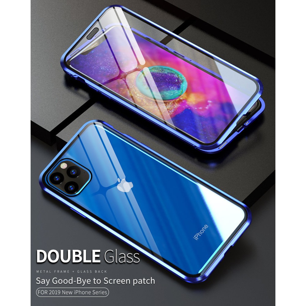 Ốp lưng hộp nắp lật hai mặt kính cường lực hít nam châm cho iphone11 11 Pro Max
