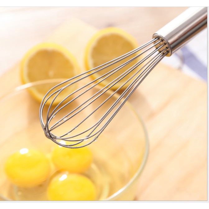 Dụng cụ đánh trứng cầm tay, Cây phới lồng tròn đánh trứng, khuấy trộn bột, đánh bông kem bơ làm bánh thép không gỉ inox