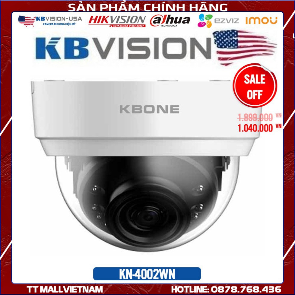 {Giá HỦY DIỆT} Camera Wifi  IP Dome Hồng Ngoại Không Dây 4.0 Mp Kbvision KN-4002WN   - Bảo hành chính hãng 2 năm