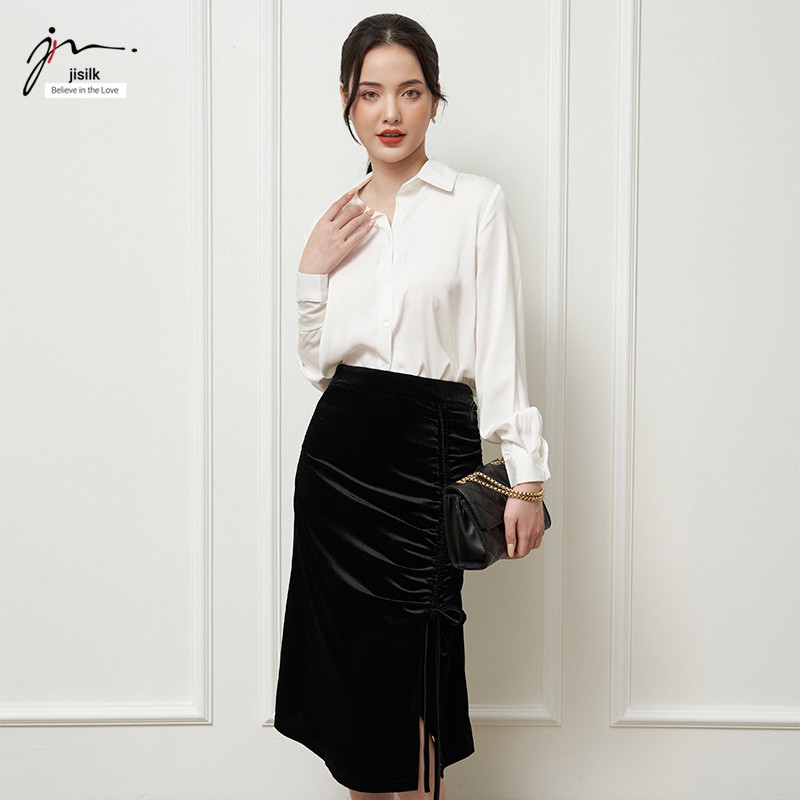 Chân váy nhung chữ a, chân đầm công sở nữ suông thu đông màu đen đỏ nâu thiết kế Hàn Quốc Meedi N.CVD-01 - jisilk | BigBuy360 - bigbuy360.vn