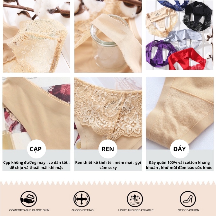 Quần Lót Ren Lọt Khe sexy đúc su thiết kế phối ren gợi cảm quyến rũ LAVARA QL05-04